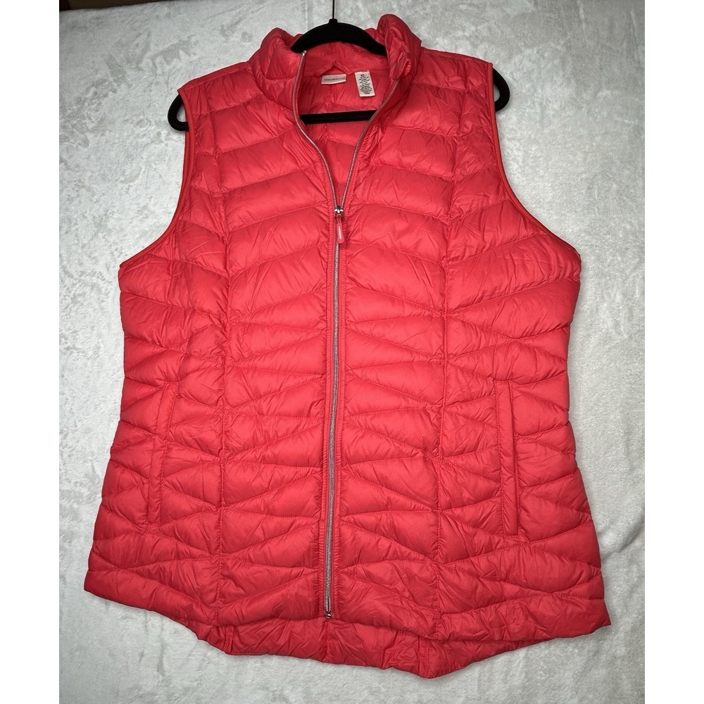 Westbound Silky Quilted Puffer Vest Women XL Pink Sleeveless Pockets Full Zipper